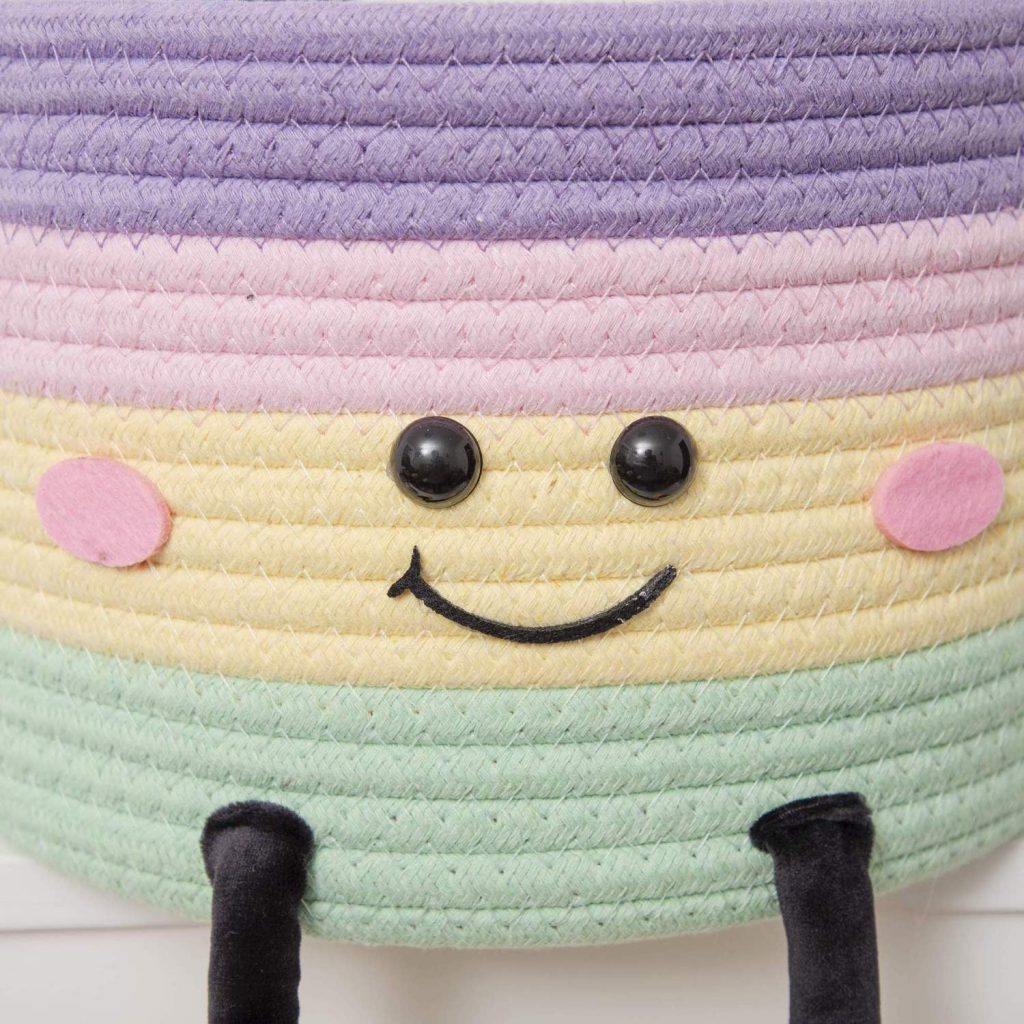 Cartoon Woven Storage Basket Dustproof Desktop Organizer Toys Snacks Kids Gift Box Rainbow Cake Storage