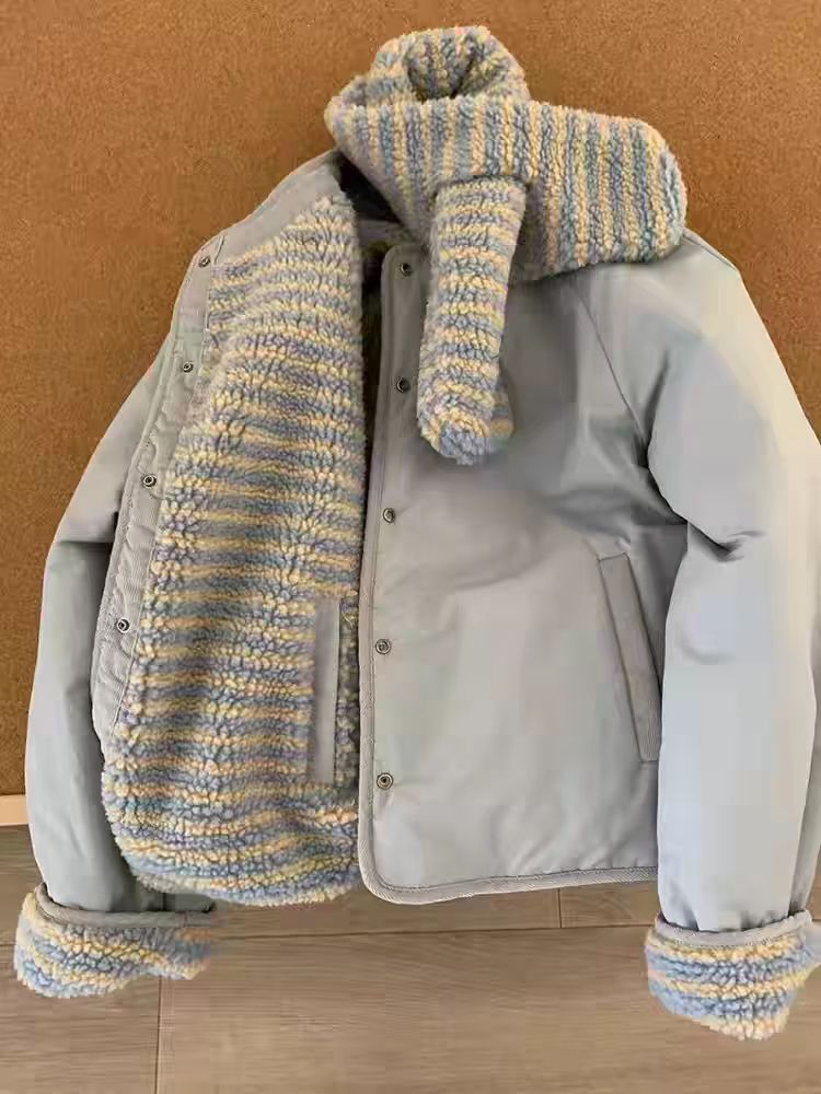 color-block knit patchwork cotton-padded jacket