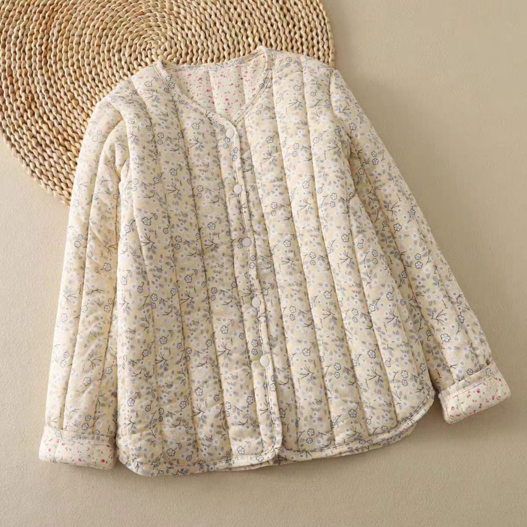Haze blue floral print quilted cardigan